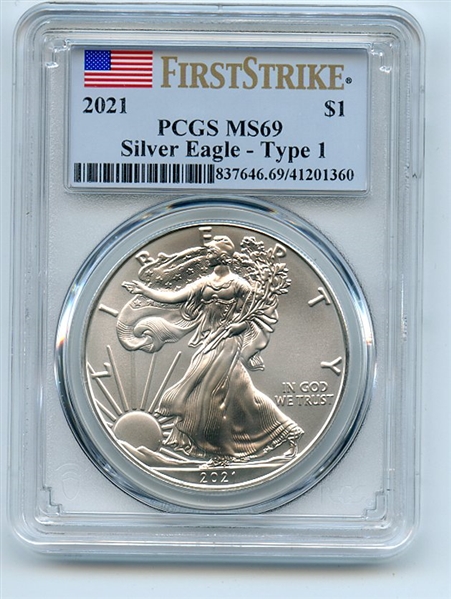 2021 $1 American Silver Eagle 1oz Dollar Type 1 PCGS MS69 First Strike