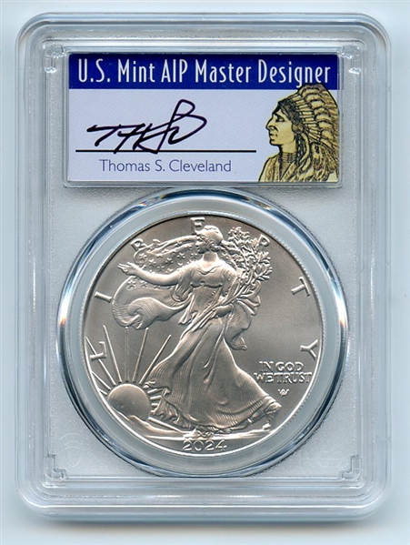 2024 $1 American Silver Eagle 1oz PCGS MS70 FS 1 of 500 Thomas Cleveland Native