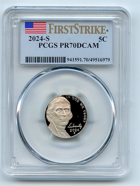 2024 S 5C Jefferson Nickel PCGS PR70DCAM First Strike