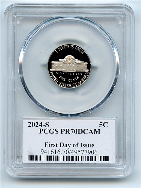 2024 S 5C Jefferson Nickel PCGS PR70DCAM FDOI Thomas Cleveland Eagle