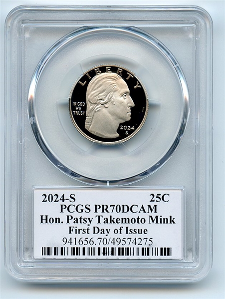 2024 S 25C Clad Patsy Takemoto Mink Quarter PCGS PR70DCAM FDOI Cleveland Eagle