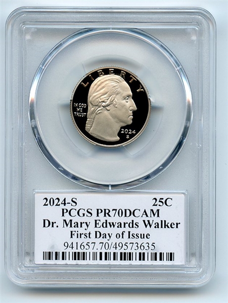 2024 S 25C Clad Mary Edwards Walker Quarter PCGS PR70DCAM FDOI Cleveland Eagle