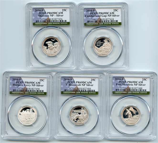 2016 S Silver National Parks Quarter Set PCGS PR69DCAM