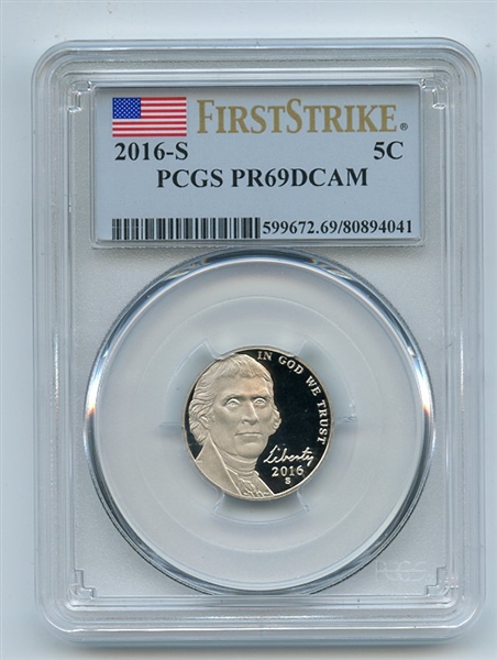 2016 S 5C Jefferson Nickel PCGS PR69DCAM First Strike