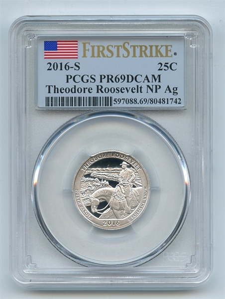 2016 S 25C Silver Theodore Roosevelt Quarter PCGS PR69DCAM First Strike