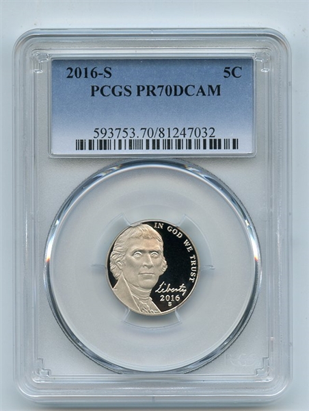 2016 S 5C Jefferson Nickel PCGS PR70DCAM