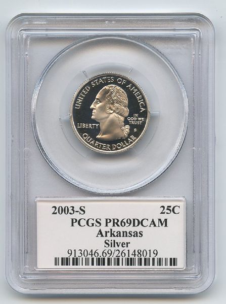 2003 S 25C Silver Arkansas Quarter PCGS PR69DCAM