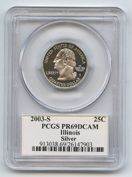 2003 S 25C Silver Illinois Quarter PCGS PR69DCAM