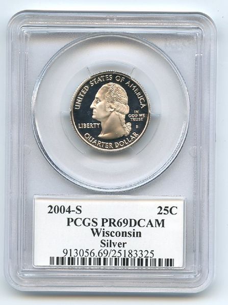 2004 S 25C Silver Wisconsin Quarter PCGS PR69DCAM