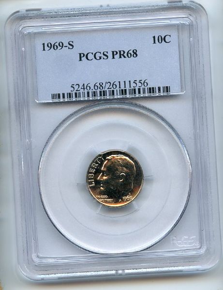 1969 S 10C Roosevelt Dime PCGS PR68