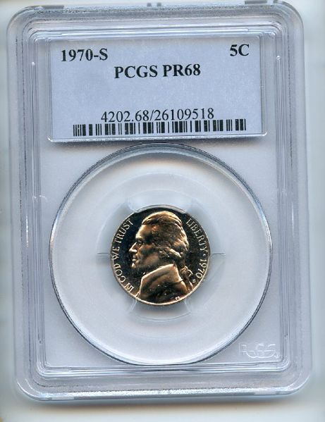 1970 S 5C Jefferson Nickel PCGS PR68