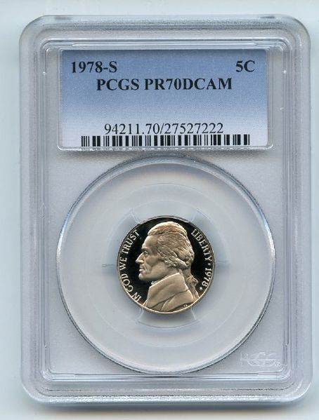 1978 S 5C Jefferson Nickel Proof PCGS PR70DCAM