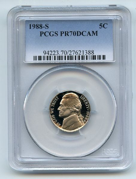 1988 S 5C Jefferson Nickel Proof PCGS PR70DCAM