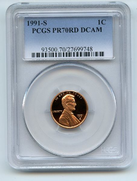 1991 S 1C Lincoln Cent Proof PCGS PR70DCAM