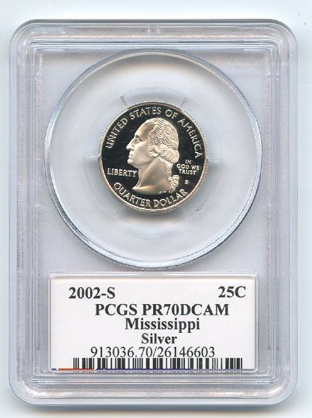 2002 S 25C Silver Mississippi Quarter PCGS PR70DCAM