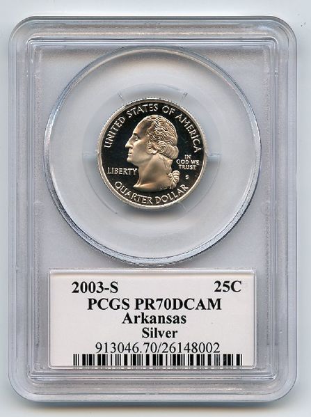 2003 S 25C Silver Arkansas Quarter PCGS PR70DCAM