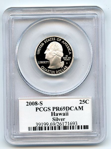 2008 S 25C Silver Hawaii Quarter PCGS PR69DCAM