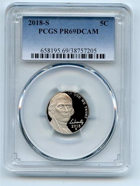 2018 S 5C Jefferson Nickel PCGS PR69DCAM