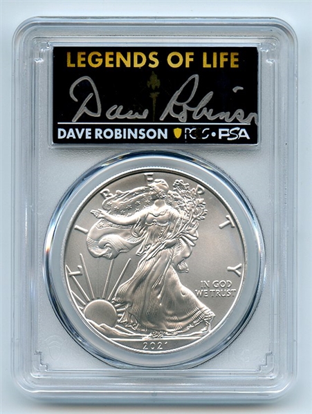 2021 $1 Silver Eagle T1 Last Day Production PCGS MS70 Legends Life Dave Robinson