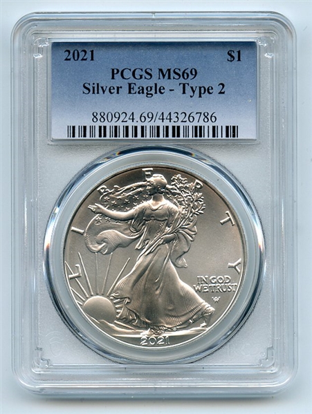 2021 $1 American Silver Eagle 1oz Type 2 PCGS MS69