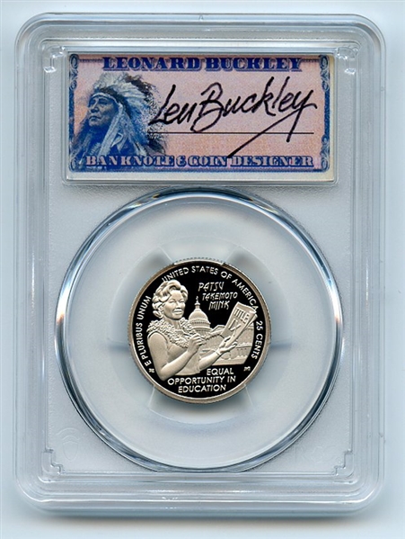 2024 S 25C Clad Patsy Takemoto Mink Quarter PCGS PR70DCAM FS Leonard Buckley