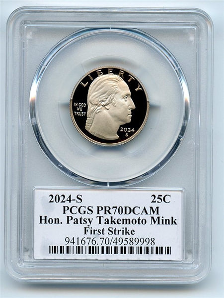 2024 S 25C Clad Patsy Takemoto Mink Quarter PCGS PR70DCAM FS Leonard Buckley