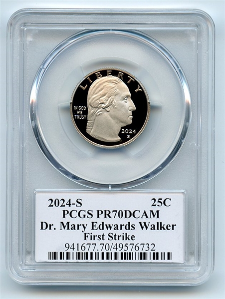 2024 S 25C Clad Dr. Mary Edwards Walker Quarter PCGS PR70DCAM FS Leonard Buckley