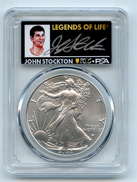 2024 $1 American Silver Eagle 1oz PCGS MS70 FS Legends of Life John Stockton