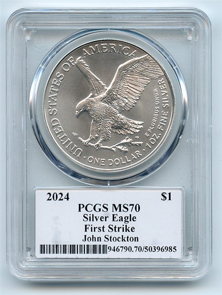 2024 $1 American Silver Eagle 1oz PCGS MS70 FS Legends of Life John Stockton