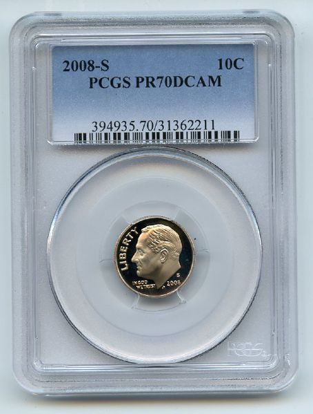 2008 S 10C Roosevelt Dime PCGS PR70DCAM