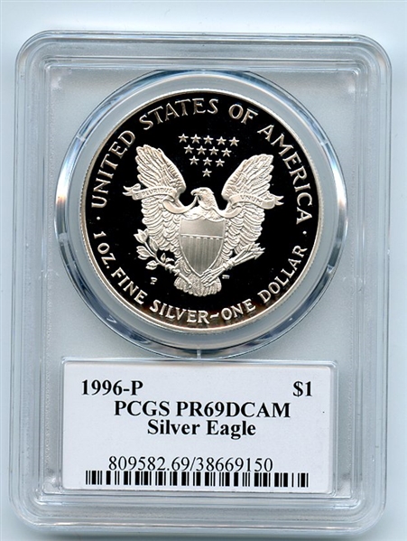 1996 P $1 Proof American Silver Eagle 1oz PCGS PR69DCAM Thomas Cleveland Eagle