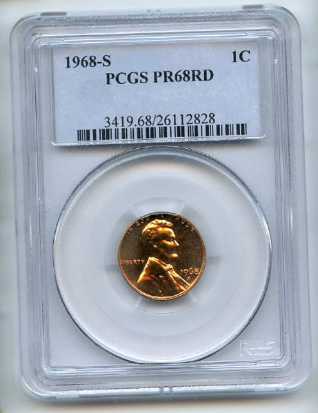 1968 S 1C Lincoln Cent PCGS PR68