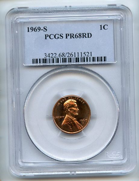 1969 S 1C Lincoln Cent PCGS PR68