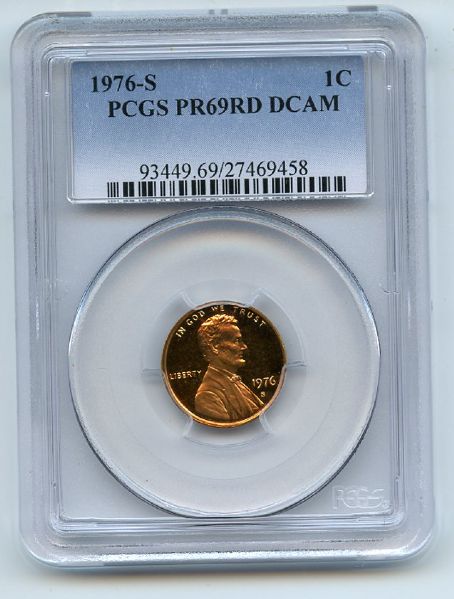 1976 S 1C Lincoln Cent Proof PCGS PR69DCAM