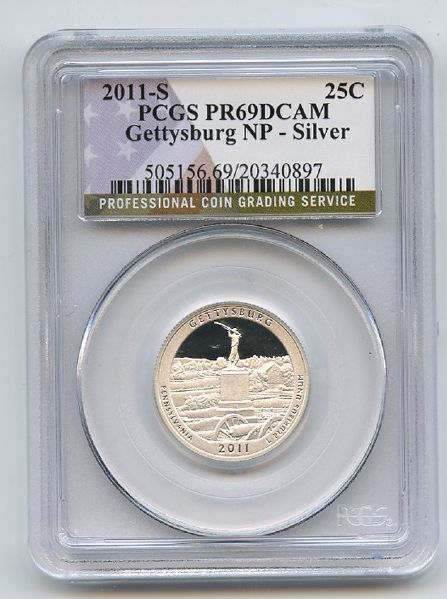 2011 S 25C Silver Gettysburg Quarter PCGS PR69DCAM