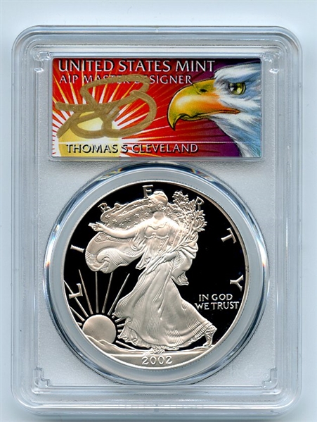 2002 W $1 Proof American Silver Eagle 1oz PCGS PR69DCAM Thomas Cleveland Eagle