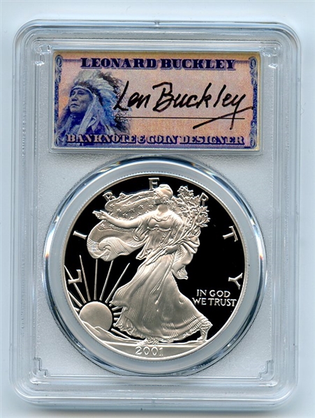 2001 W $1 Proof American Silver Eagle 1oz PCGS PR70DCAM Leonard Buckley