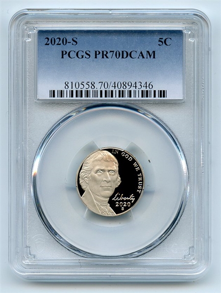 2020 S 5C Jefferson Nickel PCGS PR70DCAM