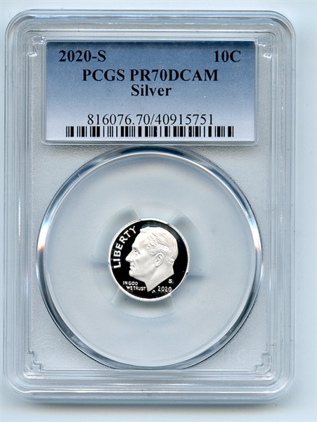 2020 S 10C Silver Roosevelt Dime PCGS PR70DCAM