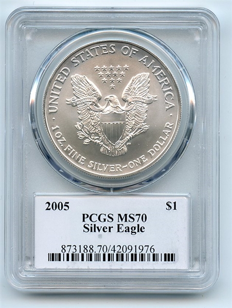 2005 $1 American Silver Eagle Dollar 1oz PCGS MS70 Thomas Cleveland Eagle