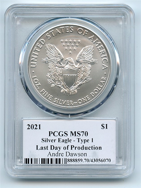 2021 $1 Silver Eagle T1 Last Day Production PCGS MS70 Legends Life Andre Dawson