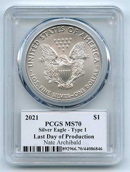 2021 $1 Silver Eagle T1 Last Da Production PCGS MS70 Legends Life Nate Archibald