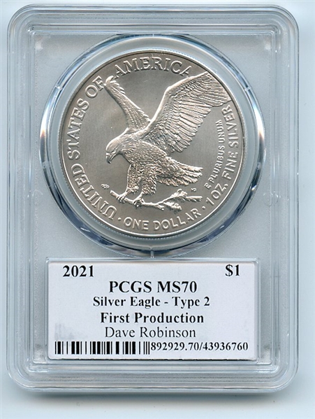 2021 $1 Silver Eagle T2 First Production PCGS MS70 Legends of Life Dave Robinson