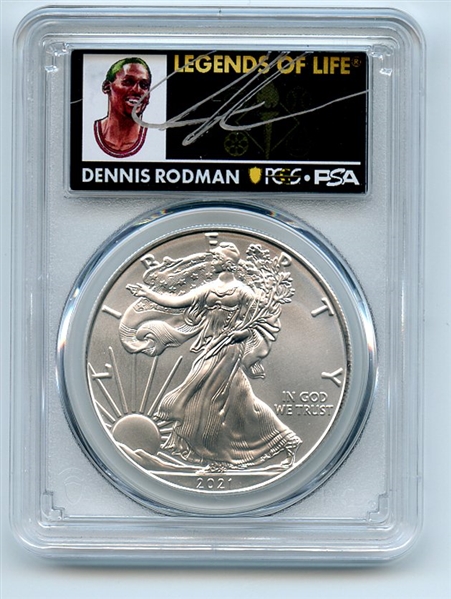 2021 $1 Silver Eagle T1 Last Day Production PCGS MS70 Legends Life Dennis Rodman