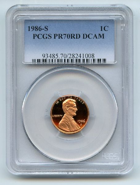 1986 S 1C Lincoln Cent Proof PCGS PR70DCAM