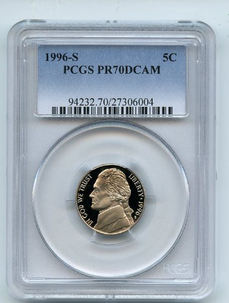 1996 S 5C Jefferson Nickel Proof PCGS PR70DCAM