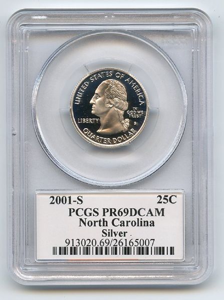 2001 S 25C Silver North Carolina Quarter PCGS PR69DCAM