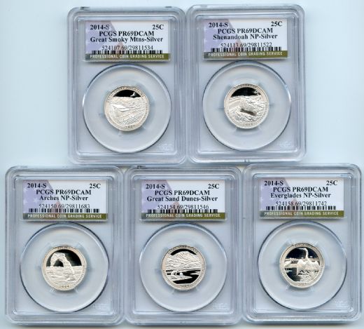 2014 S Silver National Parks Quarter Set PCGS PR69DCAM