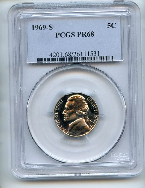 1969 S 5C Jefferson Nickel PCGS PR68