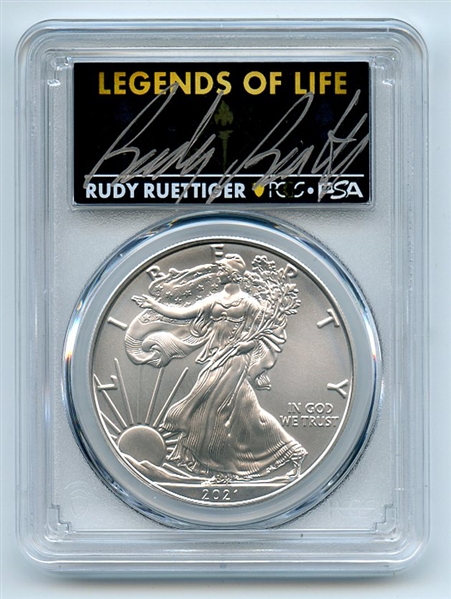 2021 $1 Silver Eagle T1 Last Da Production PCGS MS70 Legends Life Rudy Ruettiger